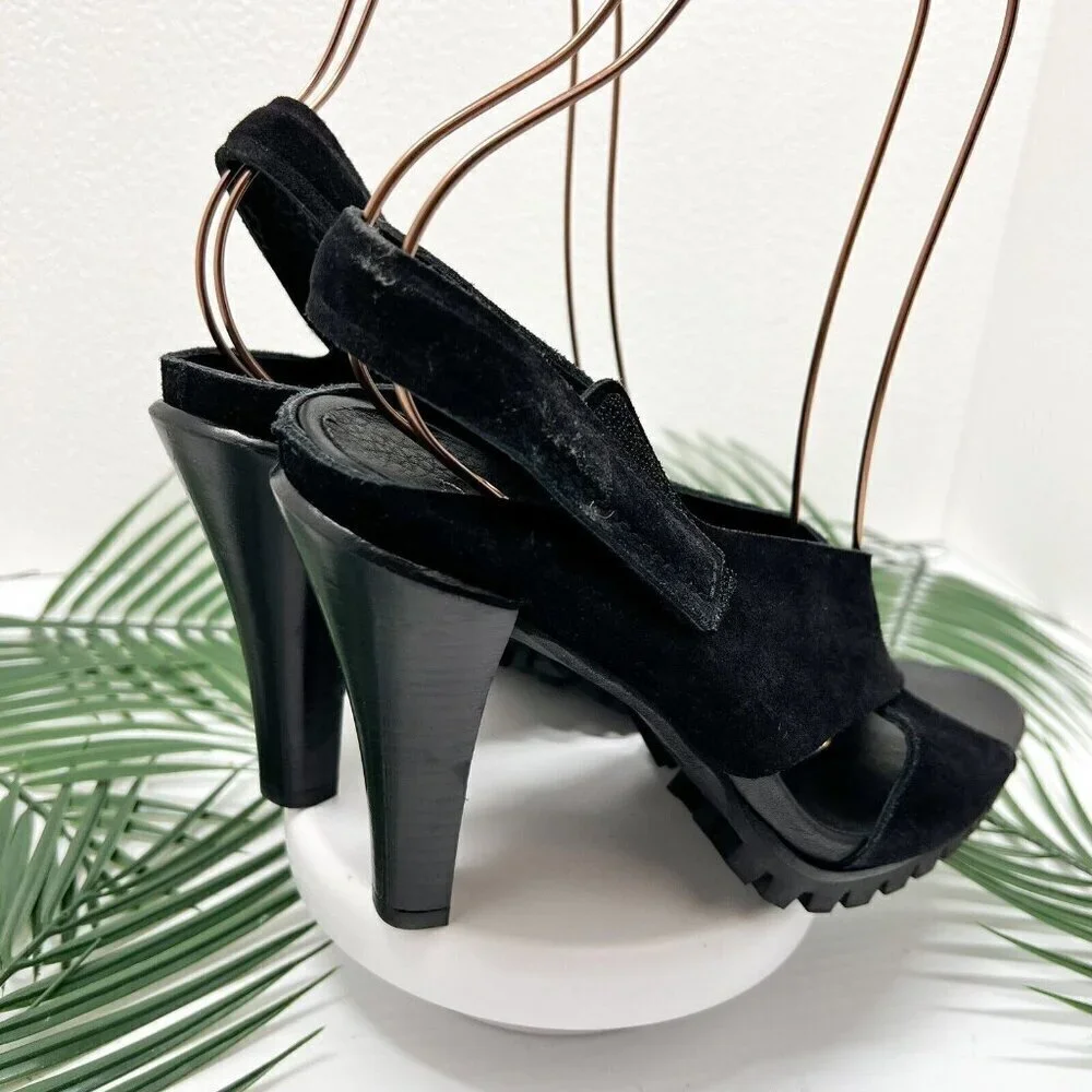 Pedro Garcia Yuval Black Leather Open Toe Slingback High Heel Sandals Size 39.5
